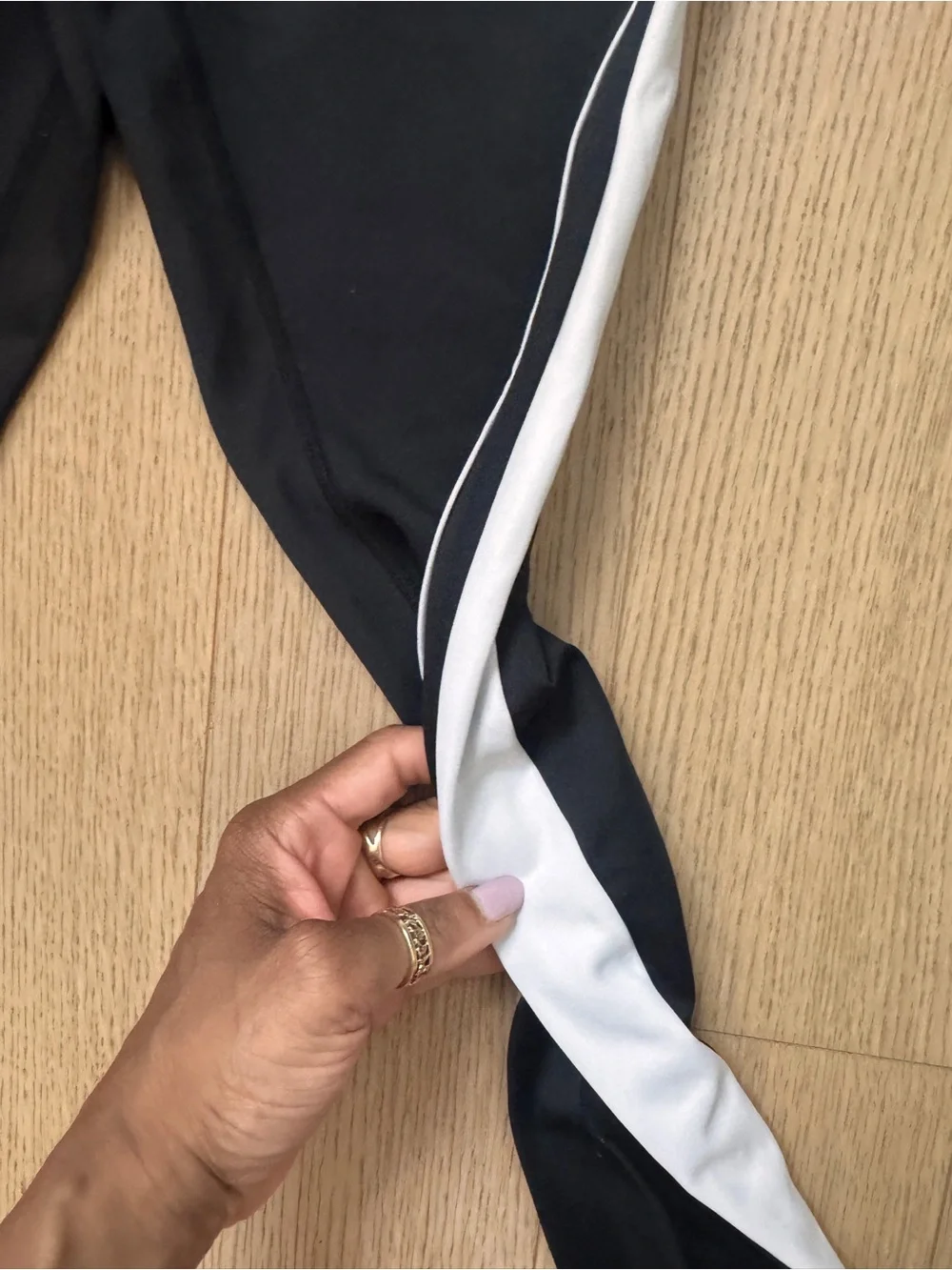 Alo Black Leggings with White Side Stripes